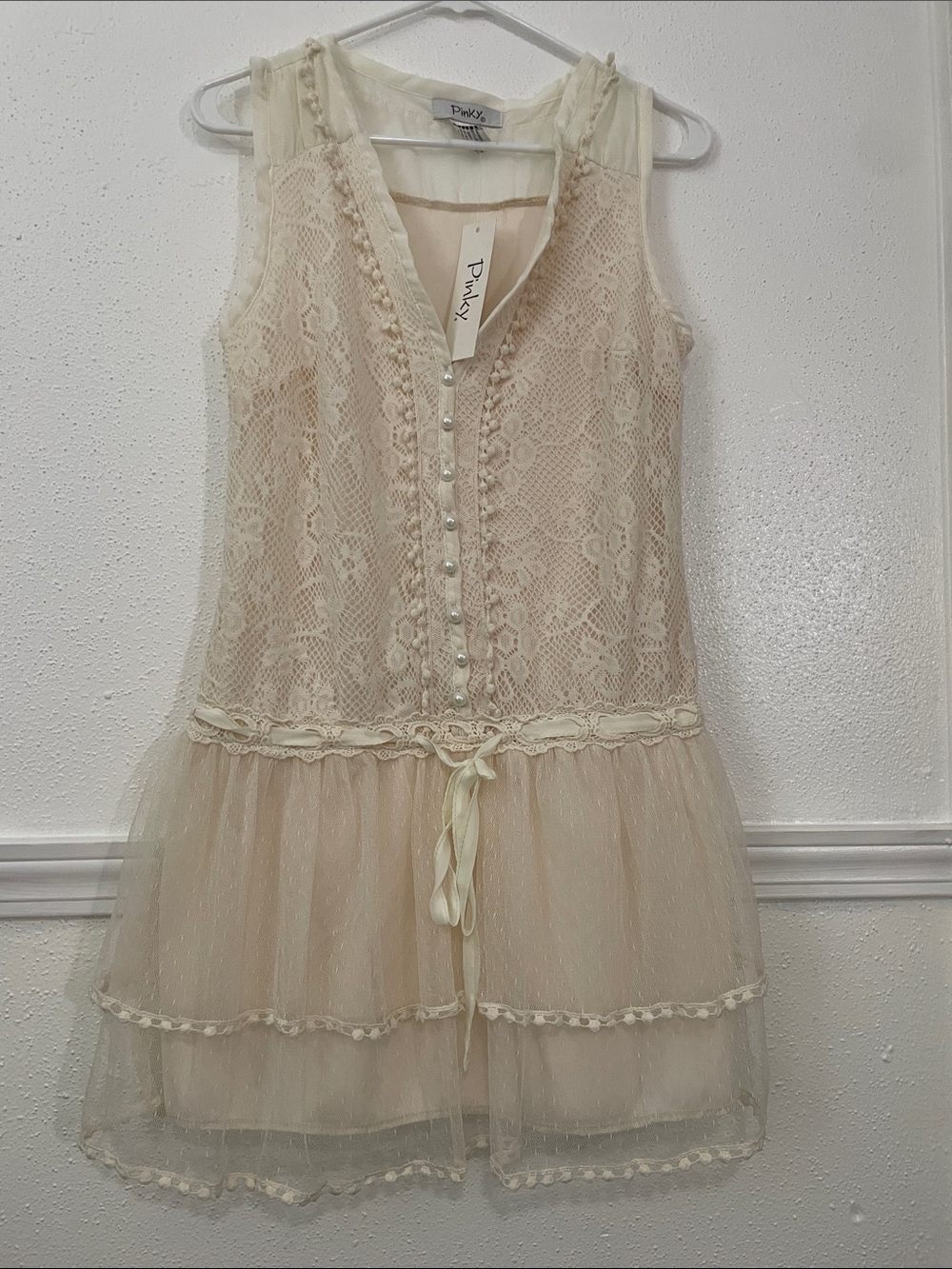 Pinky Ivory Lace & Tulle Mini Dress